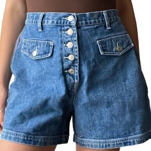 🥒 y2k Xhilaration Denim Striped High Rise Blue Jean Shorts Women’s Size 32 10/12